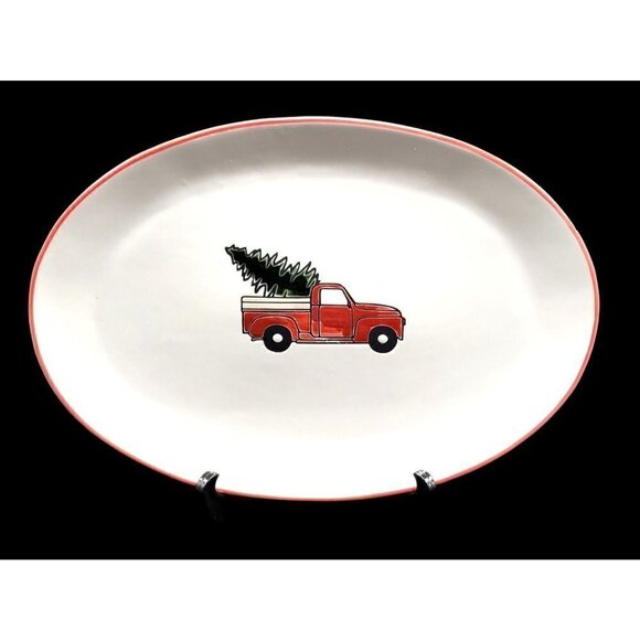NEW Christmas Plate Platter Red Truck Christmas Tree Winter Wonder Lane NWT - Picture 4 of 4